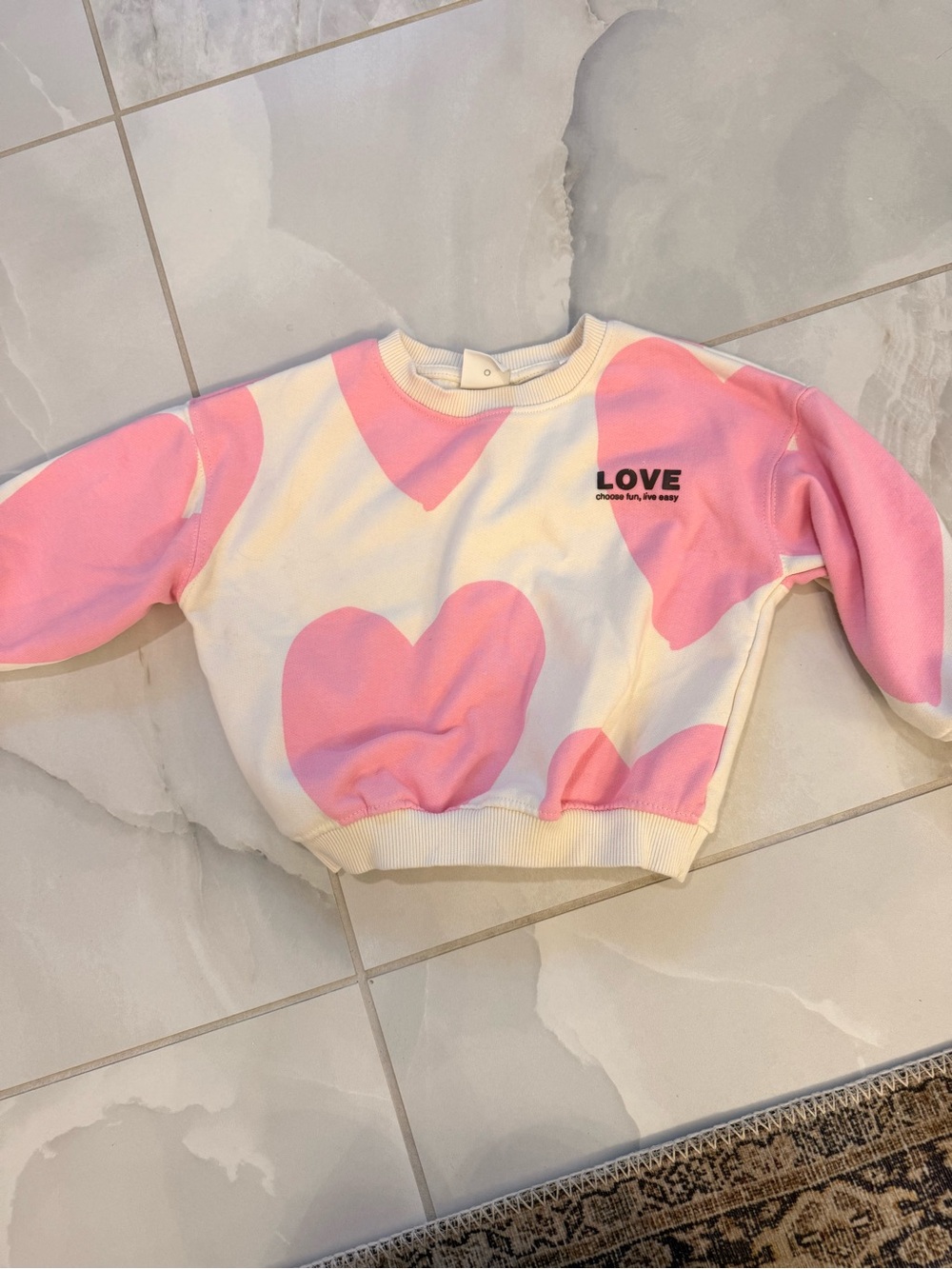 Zara Pink & Cream Heart 'LOVE' Crewneck Sweatshirt